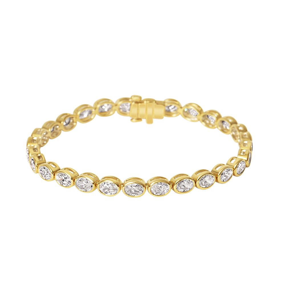 Korman Collection 18k Yellow Gold East West Bezel Set Oval Diamond Tennis Bracelet